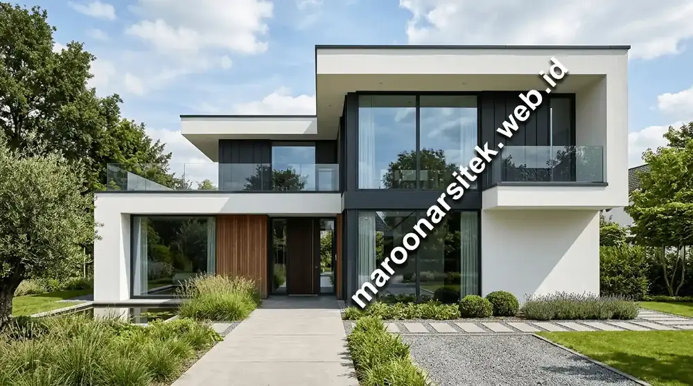 Eksterior Rumah Kontemporer Elegan — Maroon Arsitek
